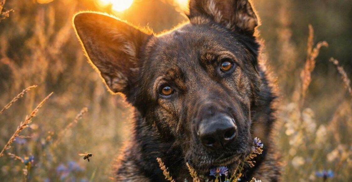 Gesunder und vitaler Schäferhund auf einer Sommerwiese